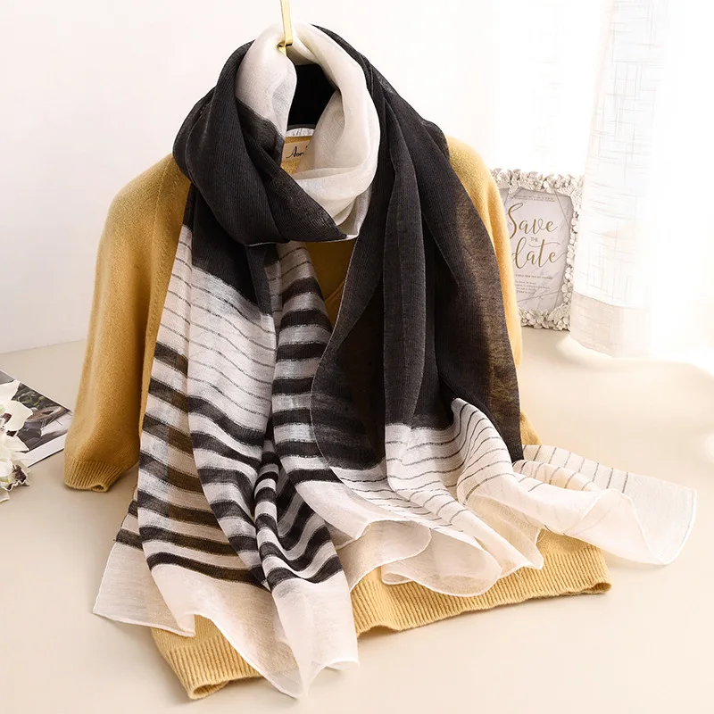 Шелковый шарф для женщин, мягкие длинные осенне-зимние шарфы, модные однотонные полосатые шали и палантины, высокое качество, Пашмина хиджаб - Цвет: S - 38 black