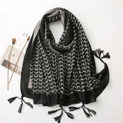 2022 lady Spain Viscose Tassel Shawl Black Grey Snake Skin Pattern Pashmina Wrap Thick Autumn Winter Soft Hijab Shawl 180*100Cm