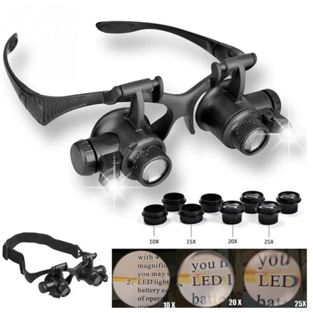 

10-25X Mighty Jeweler Watchmaker Magnifying Glasses Magnifying Headband Glasses Magnifying Glasses LED Light Repair Presbyopia