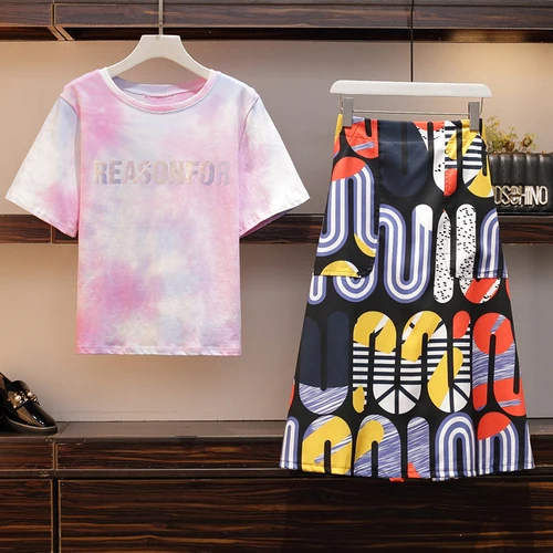 Комплект из 2 предметов размера плюс, летний модный женский комплект в стиле хип-хоп,, женские топы с цветочным принтом, рубашка с длинным рукавом, эластичная талия, мини юбки, 5XL