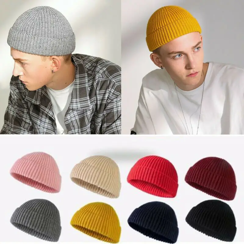 

2020 New Knitted Hats For Skullcap Men Beanie Hat Winter Retro Brimless Baggy Bowler Hat Cap Hi pop Fisherman Beanies Men Hats