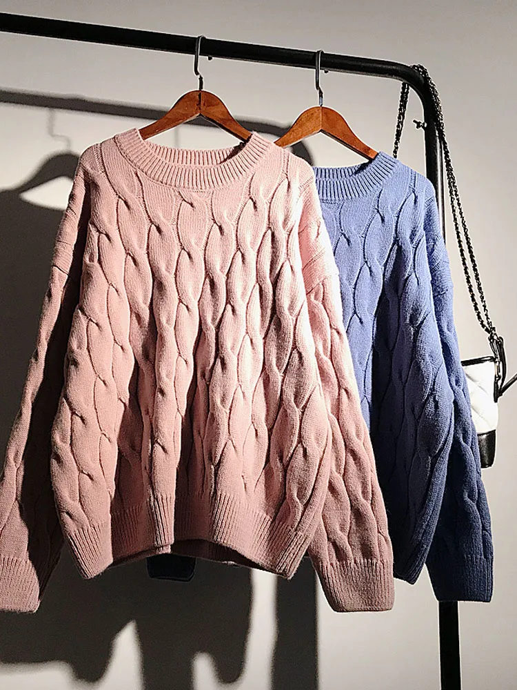 

Women Sweater Autumn and Winter Thickening Bottoming Sweater Round Neck Retro Twist Head Women's Loose Sweater O-Neck Pullovers