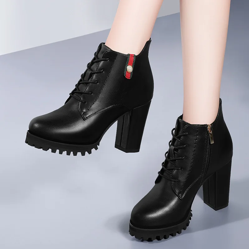 

Dunhu Chunky High Heel Boots Women's 2019 Autumn And Winter New Style Handsome Martin Boots Women's British-Style WOMEN'S Shoes