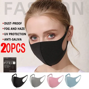 

20/10pcs Reusable Mask Anti Fog Washable Fabric Masks Blue Black Unisex Face Adult Wind Proof Mouth Cover Breath Protection Mask