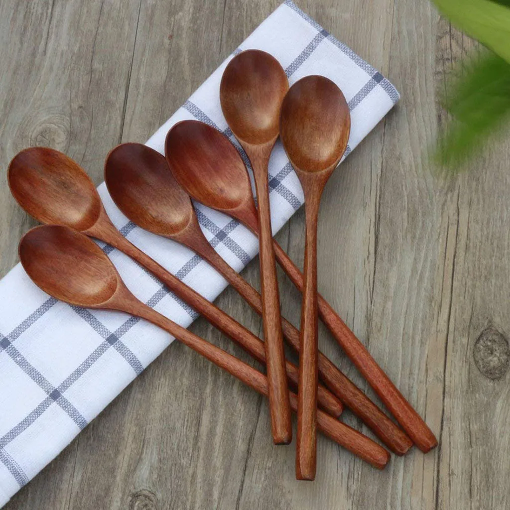 Set of 6pcs Wooden Spoon Cooking Stirring Eating Kitchen Japanese Spoon Utensils