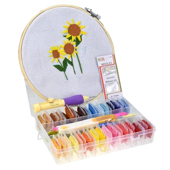 

Embroidery Punch Pen Needle Set with Patterns 32pcs Embroidery Threads Scissors Sewing Accessories For Women Starter Kit