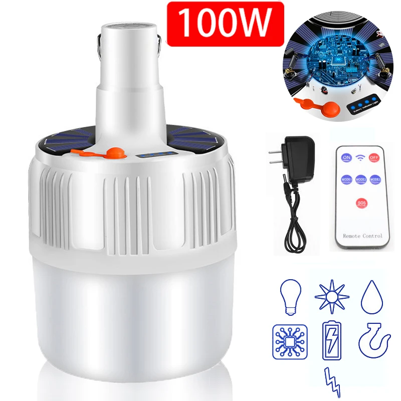 60/80/100W Camping Light Outdoor Solar LED Bulb Lights Battery Charge Portable Lantern Home Night Market Tent Lamp | Лампы и освещение