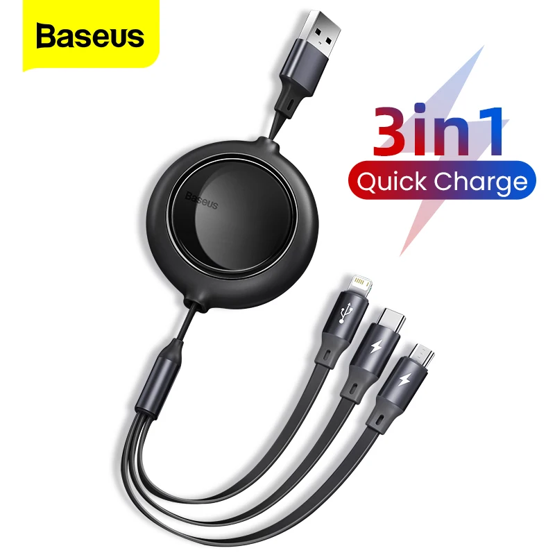 Выдвижной USB кабель Baseus 3 в 1 с портом Type C для iPhone 12 Pro Max|Кабели мобильных телефонов| |