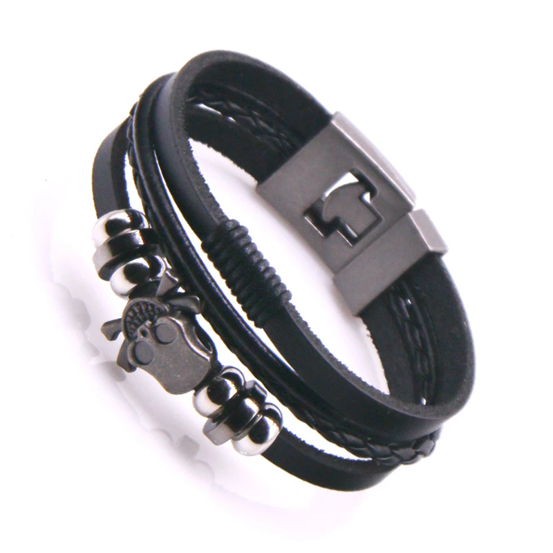 Новинка, модные черно-коричневые браслеты с якорем, Мужская веревочная цепочка с подвеской, мужской браслет, металлический спортивный браслет - Окраска металла: HJ72