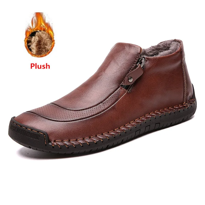 UEXIA, новые модные мужские ботинки ручной работы Зимние ботильоны из спилка высокого качества теплая плюшевая зимняя обувь на меху размера плюс 38-48 - Цвет: red brown plush