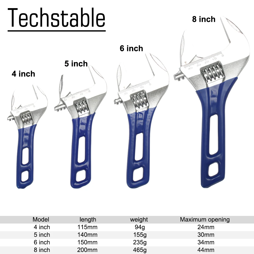 

Hand Tools 4" 5" 6" 8" Adjustable Wrench Universal Spanner Wrench Mini Nut Key Multitool Blue 24mm 30mm 34mm 44mm