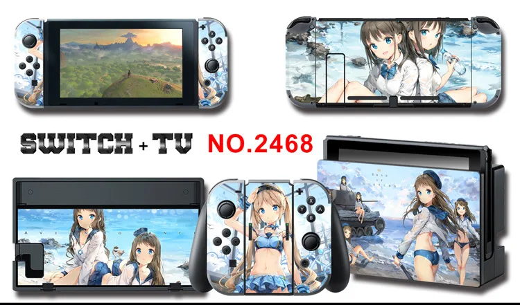 1set New Cute Anime Full Body Sticker for NS Switch Protective Cover Skin Colorful Art for Game Console Joy-Con Controller Decor