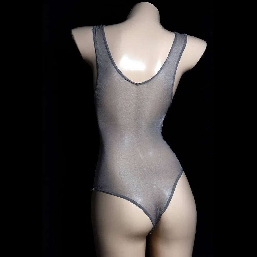 Men's Sleeveless Strappy Mesh Sheer Bodysuit Leotard See Through Pantyhose Sexy Men Oil Shiny Penis Sheath Tights Hosiery g string underwear cotton