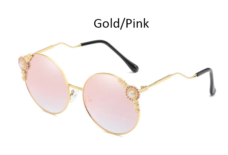 Golf Pink Роскошные круглые женские солнцезащитные очки, фирменный дизайн, большие жемчужные солнцезащитные очки для женщин, винтажные зеркальные женские солнцезащитные очки с бриллиантами - Цвет линз: Golf Pink