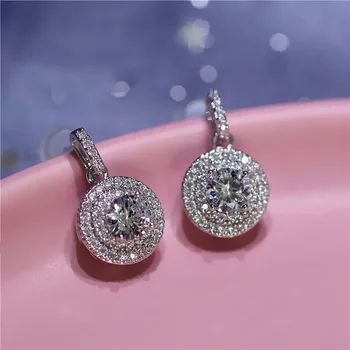 

925 Sterling Silver Cubic zirconia Round Stud Earrings For Women Grils Bridal Earring Female pendientes mujer moda eh1376