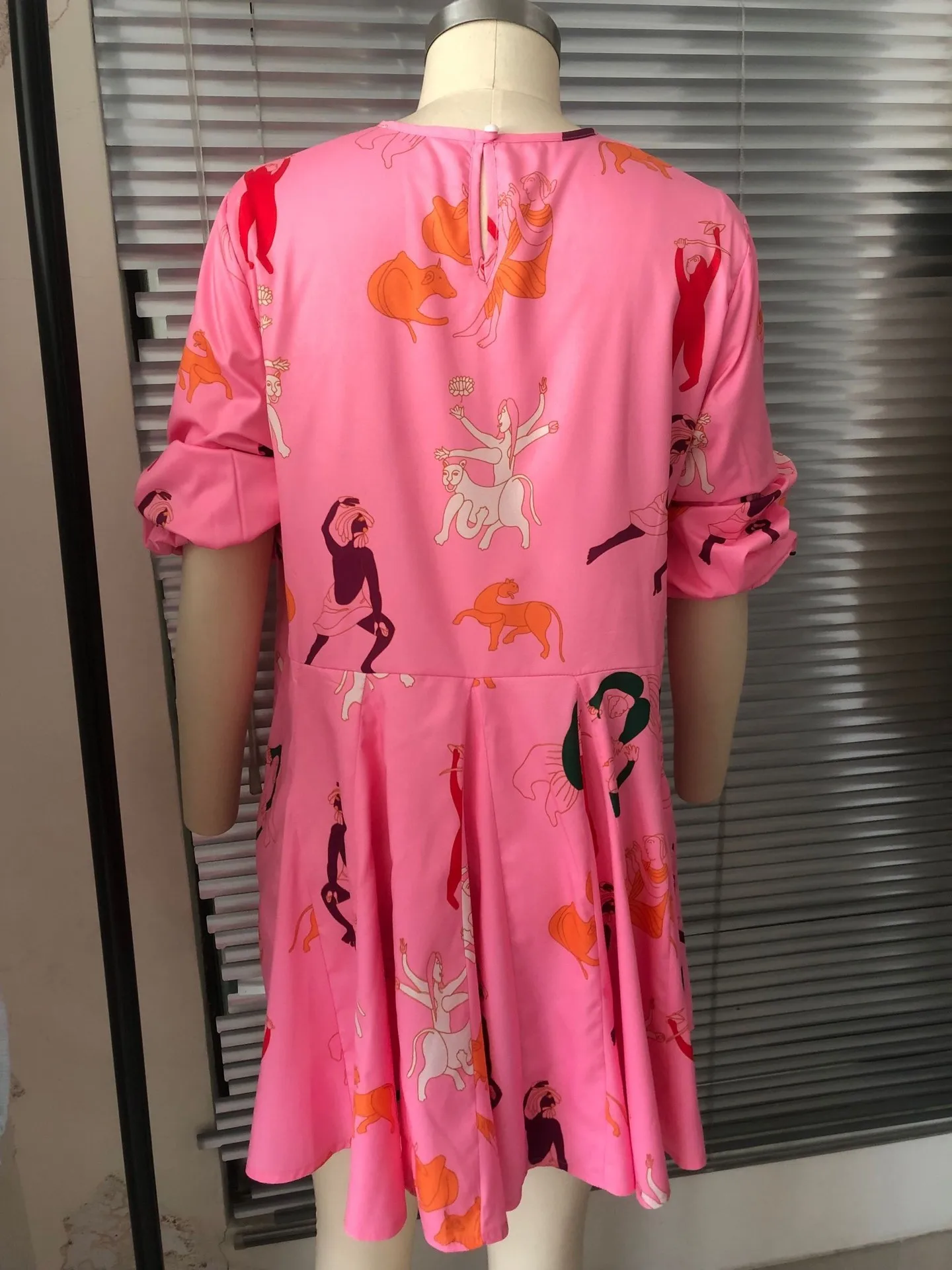 Плиссированное дизайнерское розовое платье трапециевидной формы, женское повседневное свободное платье с длинными рукавами, осень, милые пляжные платья с принтом, vestidos mujer