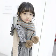 Корейский шерстяной хлопковый плюшевый мяч в полоску, мягкий теплый осенне-зимний толстый детский шали для девочек и мальчиков, шарфы, аксессуары-LHC