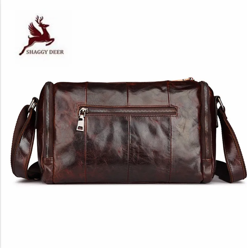 

Barrel-shaped First layer Oil wax Cow leather Multi-pocket business travel LARGE CAPACITY men shoulder bag
