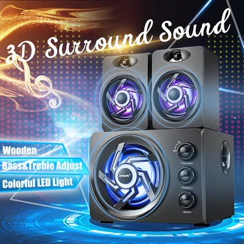 

3D Stereo Computer Speakers Portable 2.0 2.1 Full Range Heavy Bass Subwoofer Colorful LED Light PC Combination Speaker