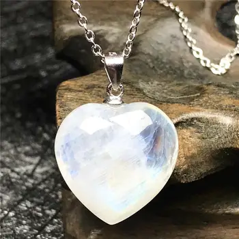 

Real Natural Blue Light Moonstone Heart Pendant Necklace Jewelry For Woman Man Crystal 16x7mm Beads Stone 925 Silver Chain AAAAA