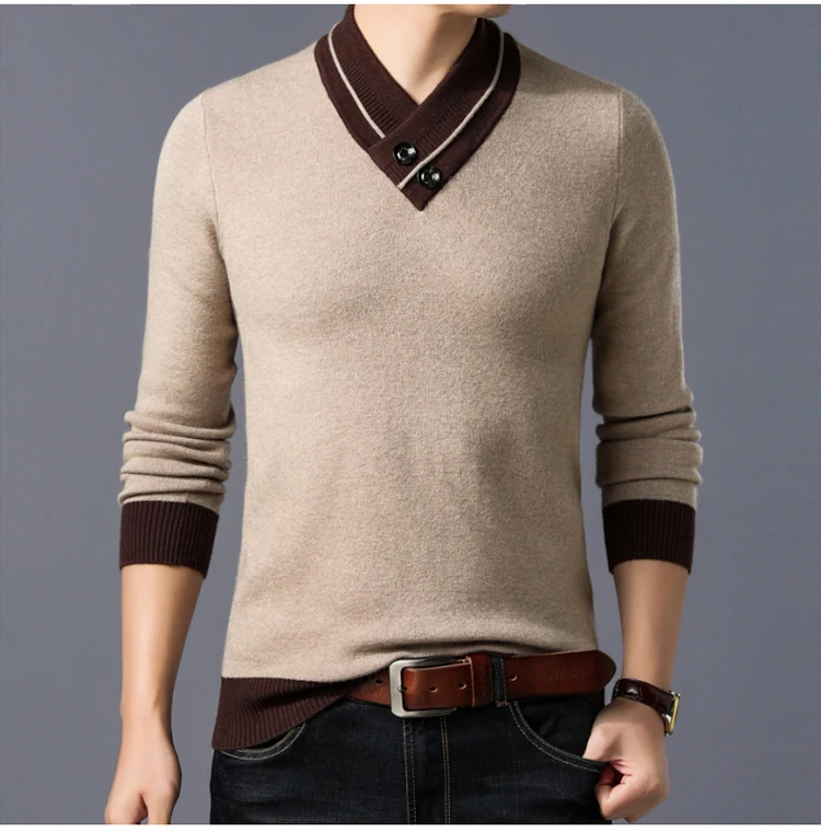 MIACAWOR, мужской свитер, Осень-зима, теплый шерстяной пуловер для мужчин, кашемировые шерстяные трикотажные свитера на пуговицах Y199