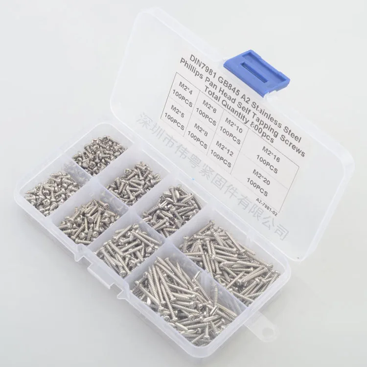800 шт. 304 нержавеющая сталь m2 Крест потайной плоской головкой саморезы наборы