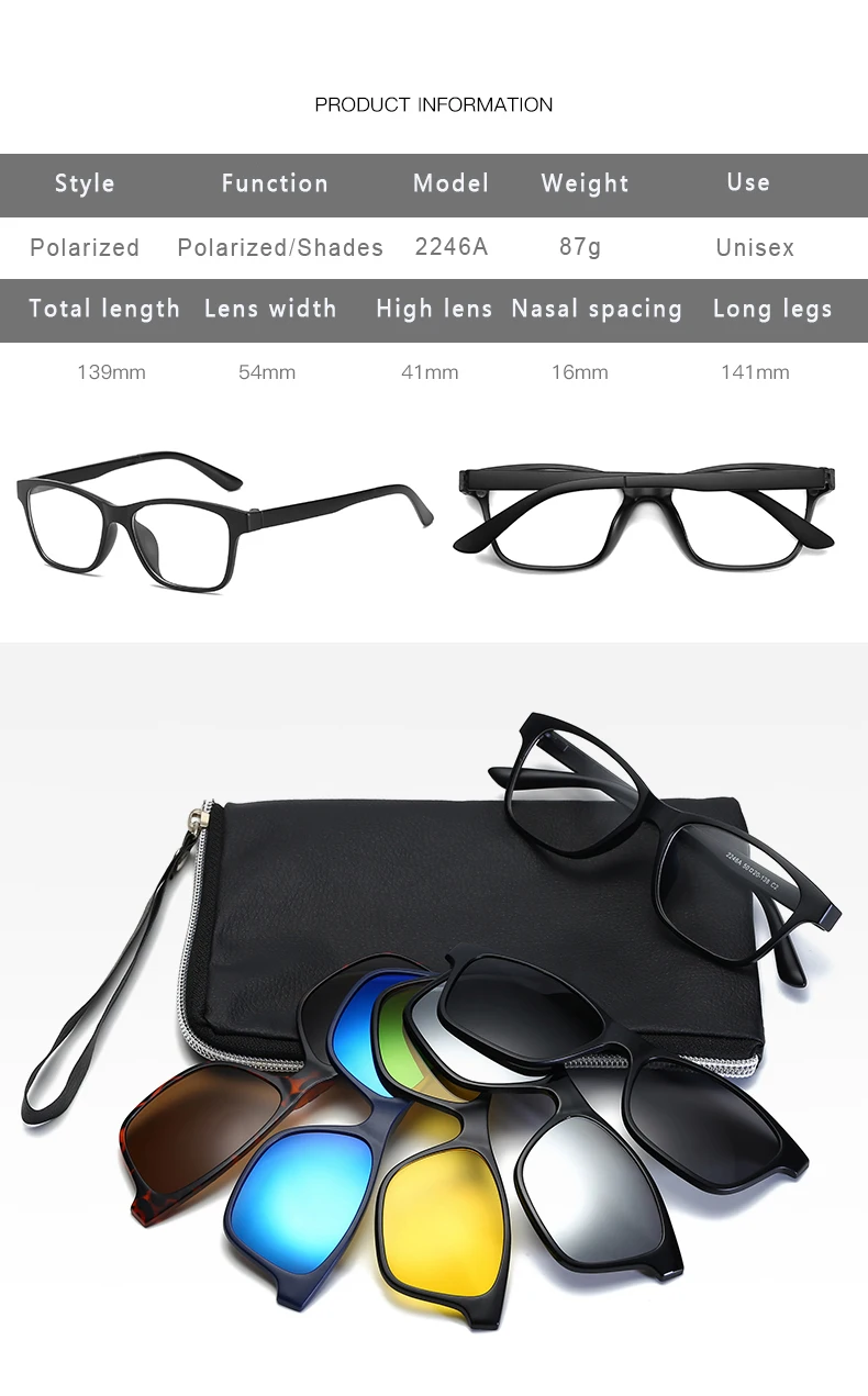 Поляризационные солнцезащитные очки longkeader для мужчин и женщин, 5 в 1, солнцезащитные очки на застежке TR90, оптические оправы для очков, зеркальные очки