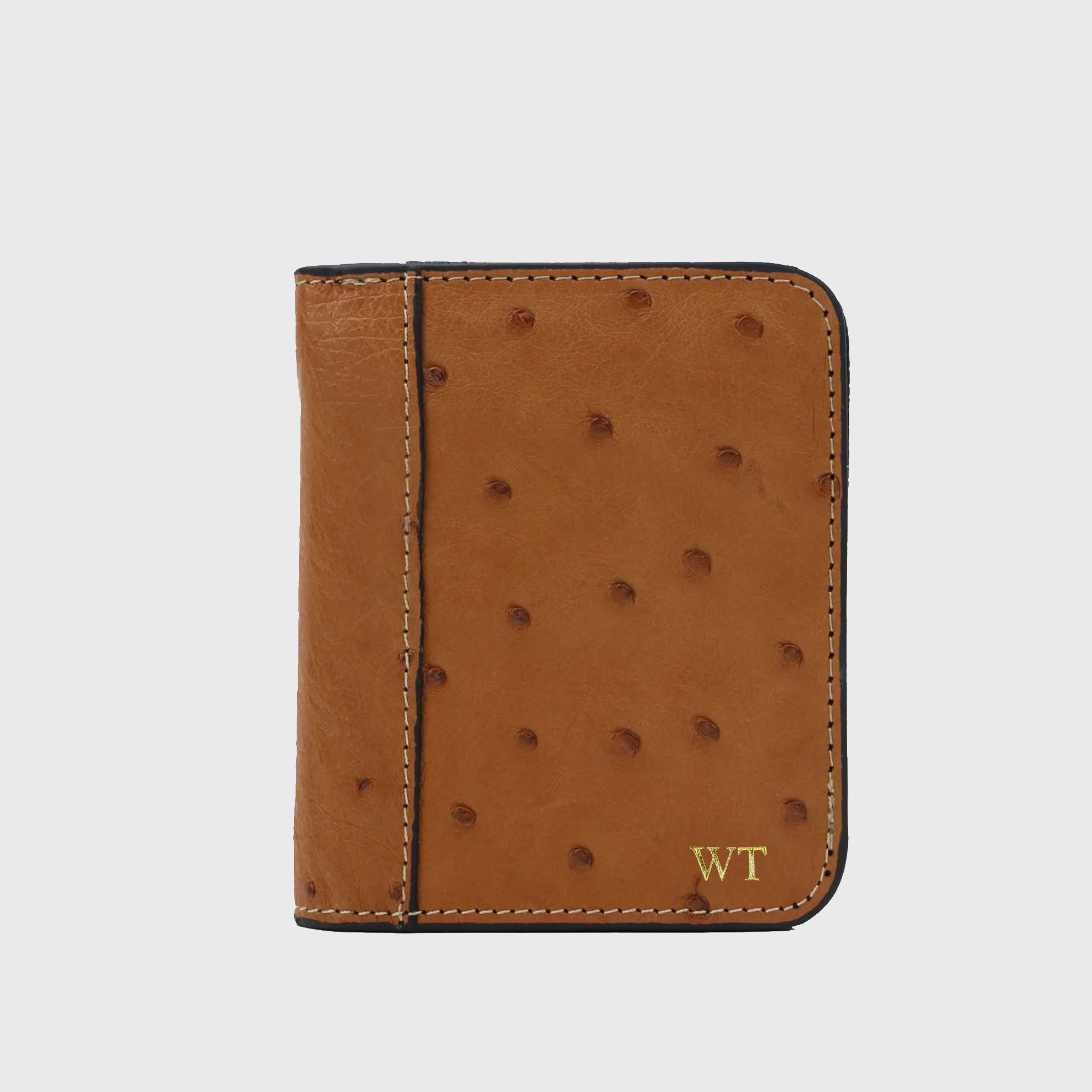 Box Wallet, Black Ostrich Sh., Gold-Tone Frame