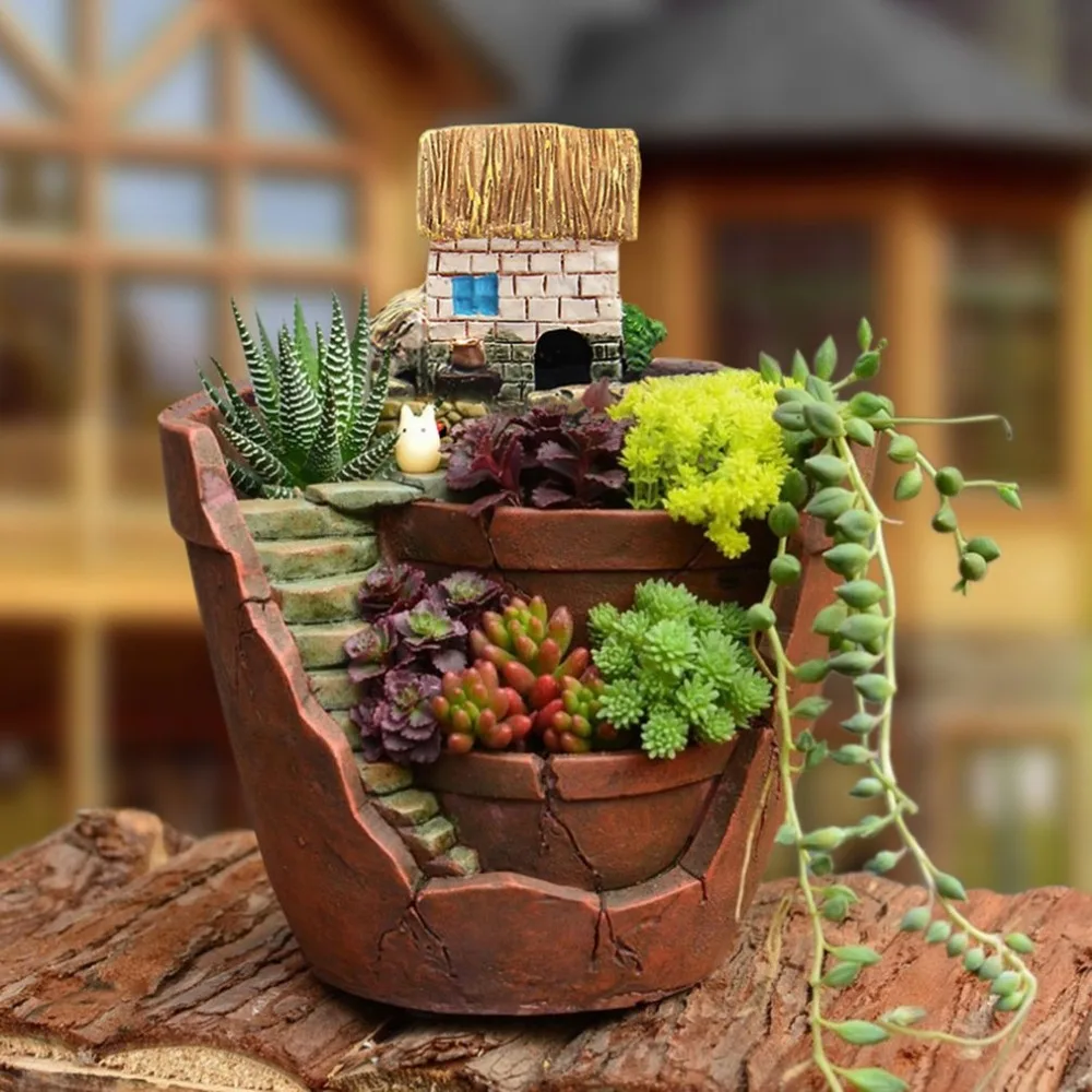 Creative Resin Plants Pot with City of Sky Flowerpot Combination Resin Succulent Plant Pot Flower Basket Planter Pot
