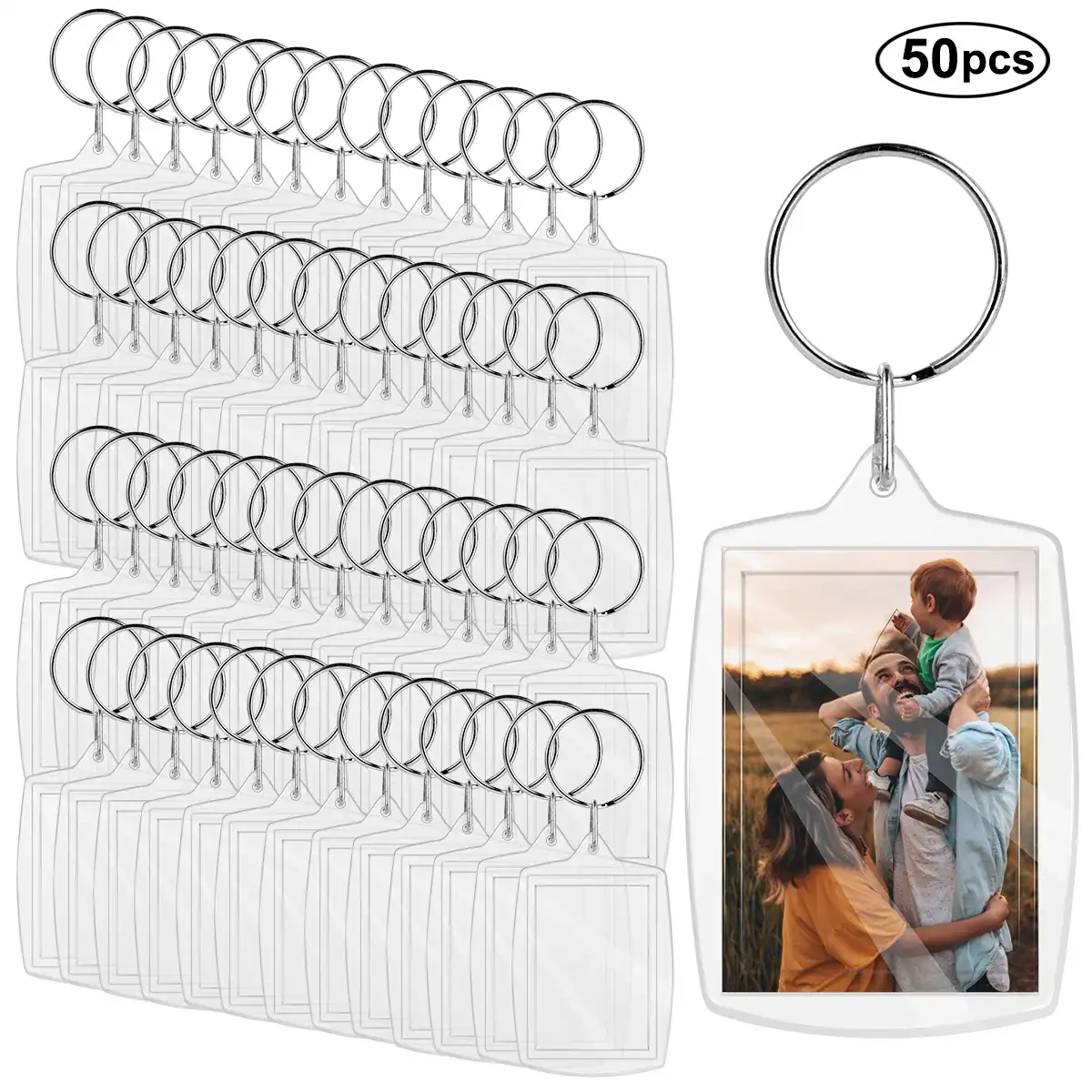 100pcs/lot Acrylic transparent Key chains photo frame keychains cross