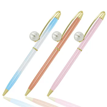 

5pcs/lot New Style Pearl Ballpoint Pen Metal Rotating Ballpen School Office Students Gift Stationery 0.7mm Black blue Ink