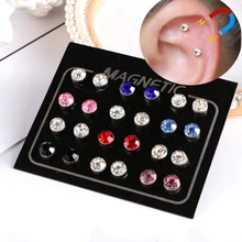 12 пар/компл. 3/4/5/6/7 мм унисекс красочные хрустальные серьги-гвоздики круглой Форма Магнитная без имитация пирсинга Серьги