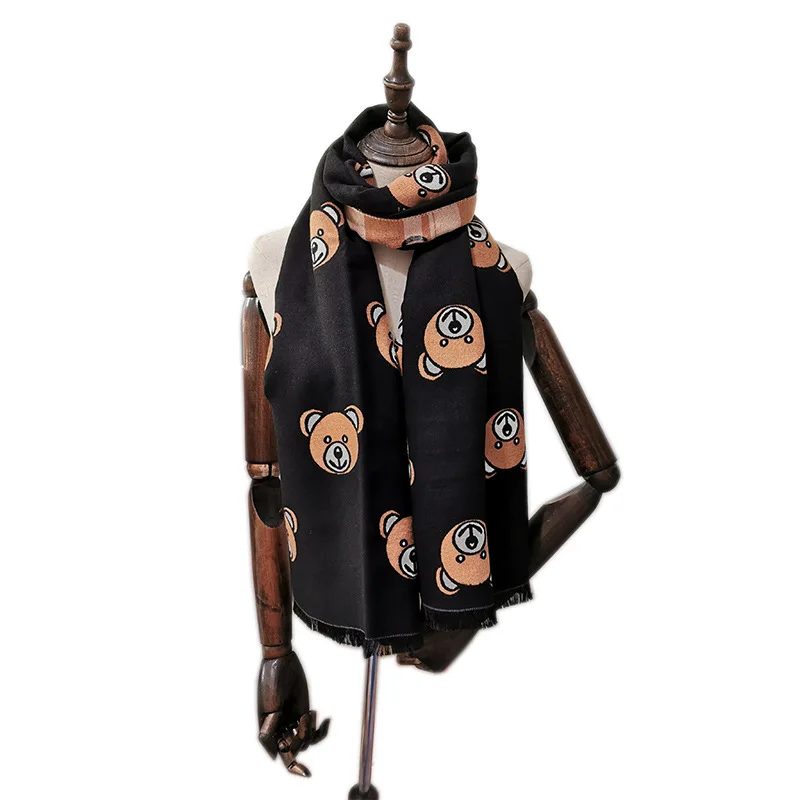 

Winful Winter Warm Women Imitation Cashmere Scarf Brand Design Lady's Tassel Scarves Cute Bear Shawl Fashion Thick Scarfs