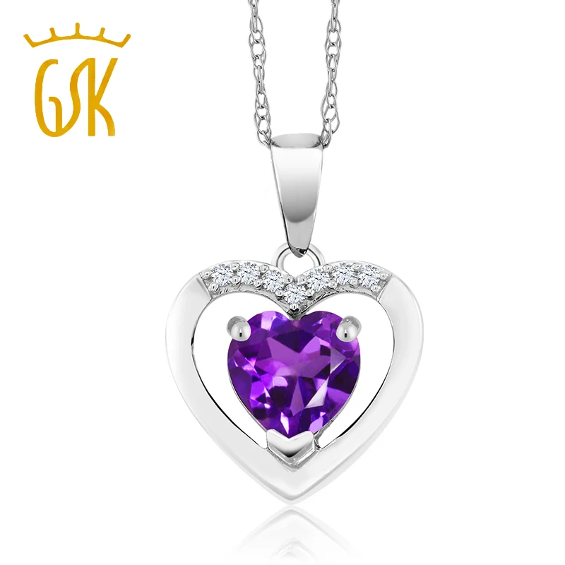 GemStoneKing 0.70Ct 10 к белое золото Фиолетовый аметист и бриллиант драгоценный камень