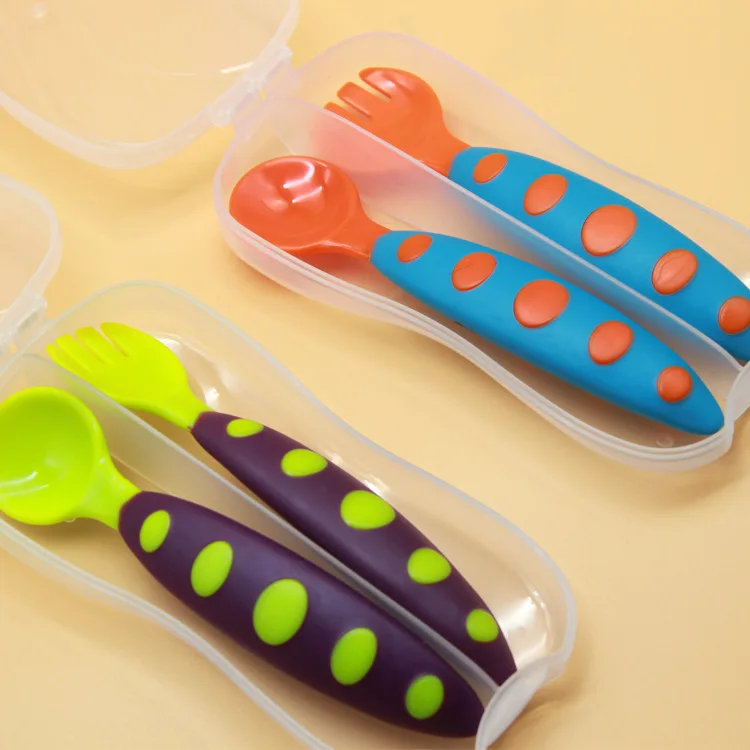 

2pc Children Tableware Baby Spoon Fork Set Children Utensil Safety Tableware Infant Solid Feeding Flatware for Baby Feeding Bowl