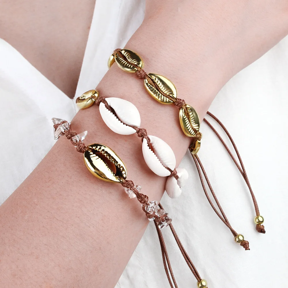 

3pcs Bracelets Set Handmade Braided Rope Braslet Cute Boho Shell Gold Charm Brazalete Unisex Couple Braclet For Lovers Accessary