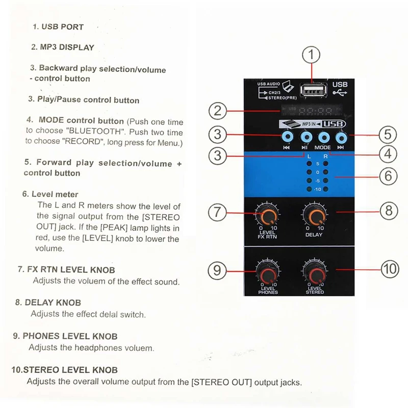 Small Mixer 4 Channel Bluetooth MP3 Reverb Effect