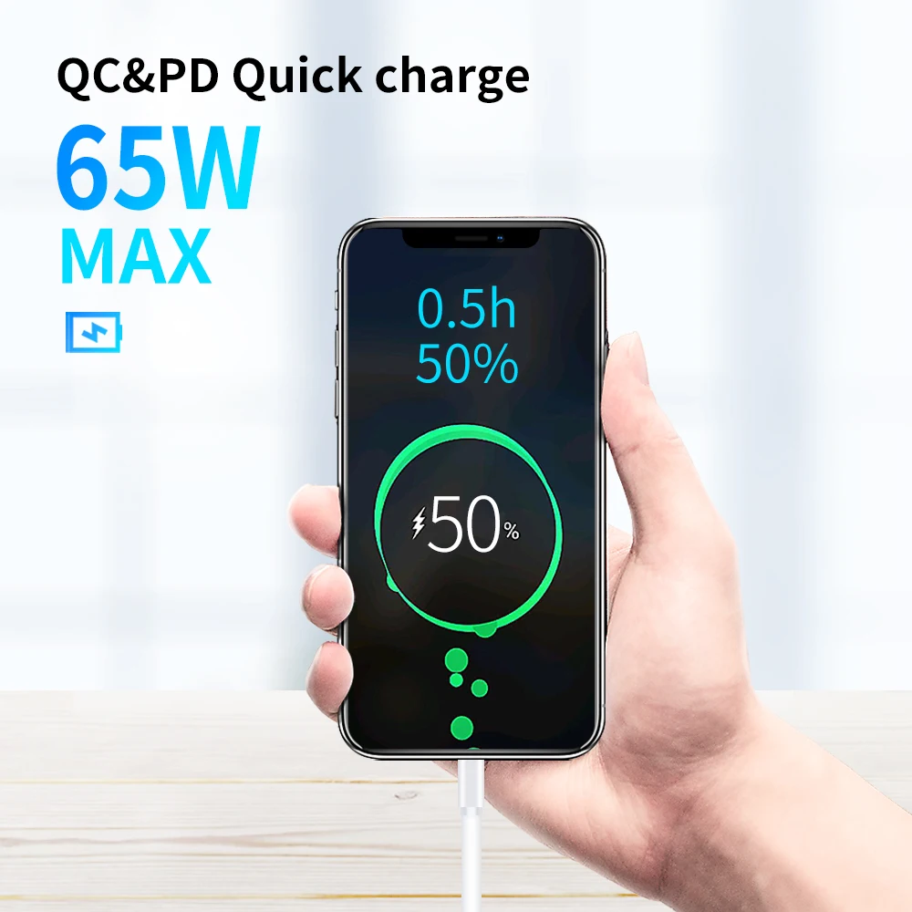 TELESIN GaN 65W Fast Charger USB PD QC 3.0 For GoPro Osmo Action For Macbook iPhone Samsung Type-C Portable Gan Charger
