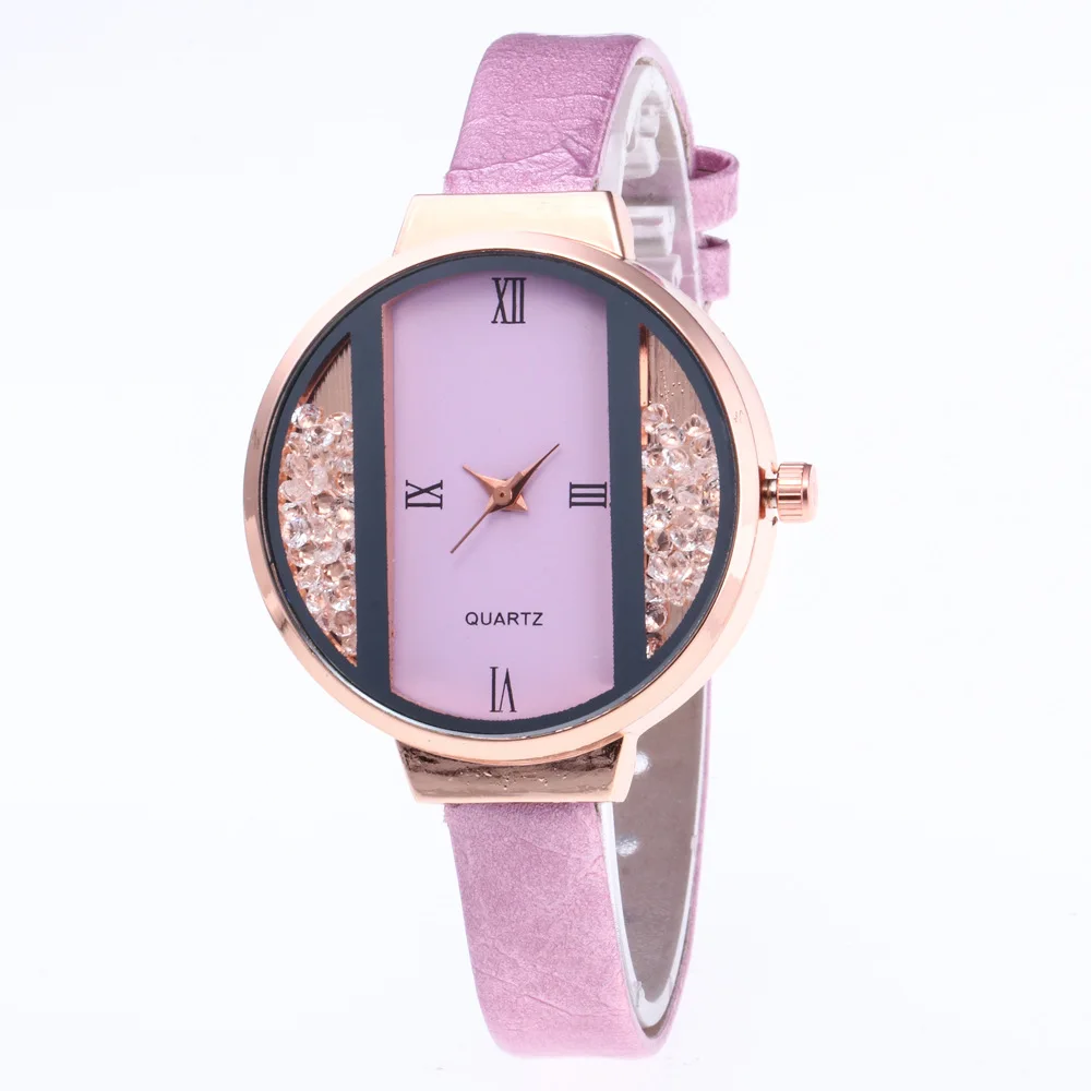 

Black Glass Rose Gold Shell Horizontal Drilling in Dial Four Rome Women's Belt Watch