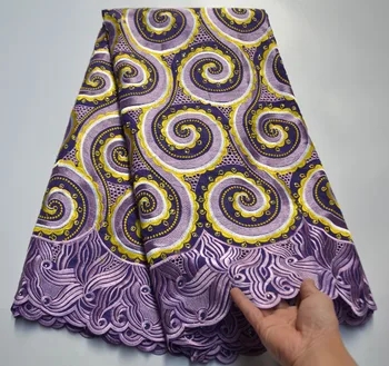 

Purple Luxury Nigerian 100% Cotton Lace Fabric With Eyelet Embroidery Stone African Swiss Voile Lace In Switzerland Party BB6-5