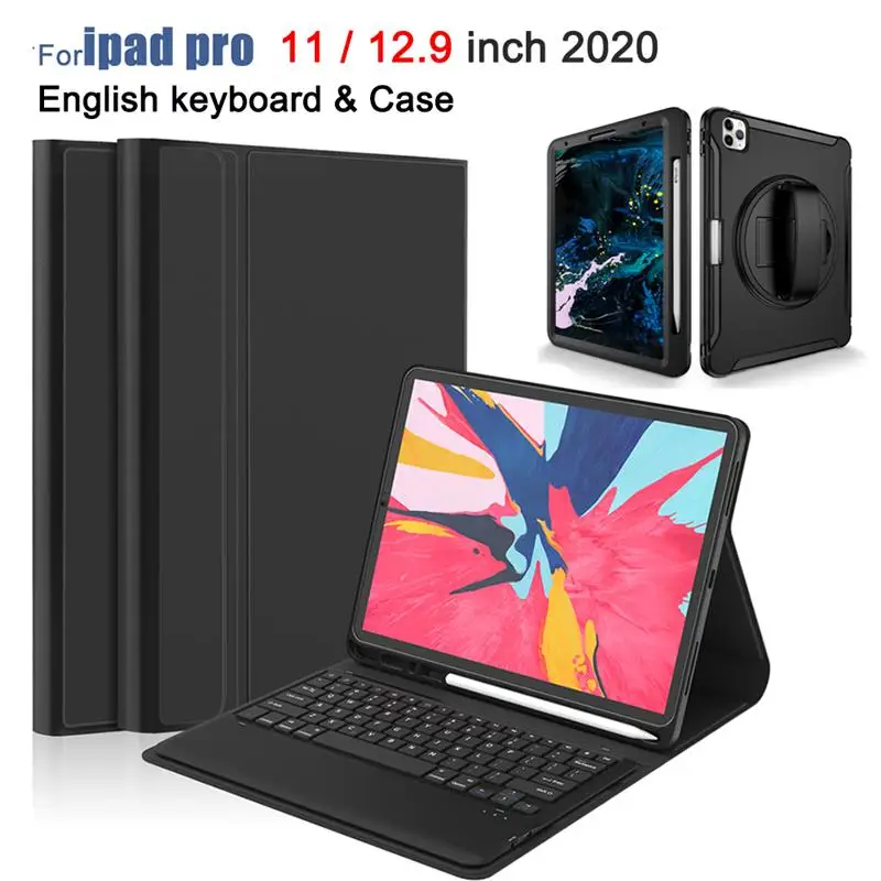 

For iPad Pro 11 Case 2020 English Keyboard with Pencil Holder PU Leather Tablet Case for iPad Pro 12.9 2020 Keyboard Case Smart