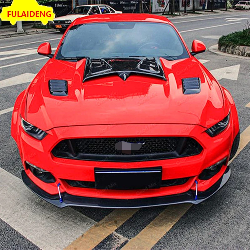 Для Ford Mustang- черный углеродное волокно автомобиля Передняя губка подбородок бампер наборы кузова автомобиля аксессуары для укладки