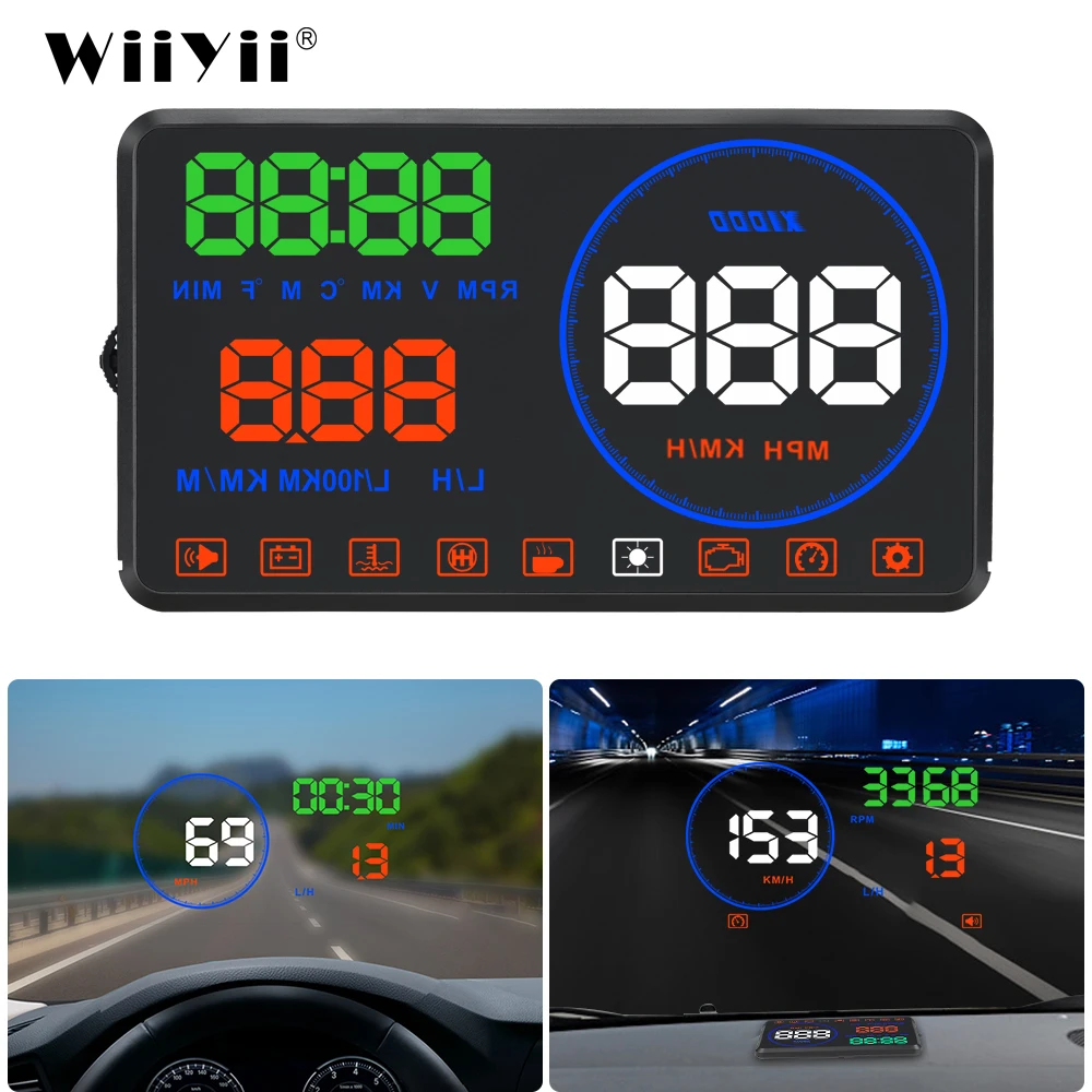 

WiiYii M9 HUD Car Display 5.5 Inch Windscreen Projector OBD2 Car Driving Data Display Speed RPM Fuel Consumption Security Alarm