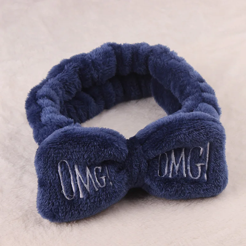 navy white Новинка, мягкий бантик из кораллового флиса с надписью OMG для женщин и девочек, милый держатель для волос, повязки для волос, головные уборы, аксессуары для волос - Цвет: navy white