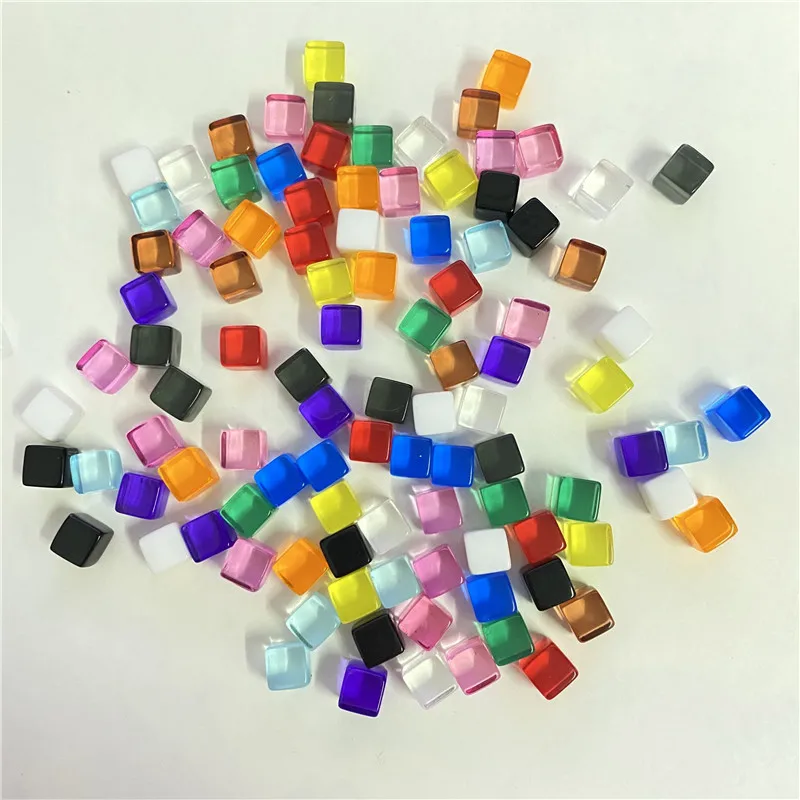 50Pcs/set 8mm Transparent Square Corner Colorful Dice Chess Piece Right Angle Sieve Cube For Puzzle Game 10 colors geometric puzzle silicone mold crystal transparent square resin mold table game handcrafted mold for resin diy making gifts