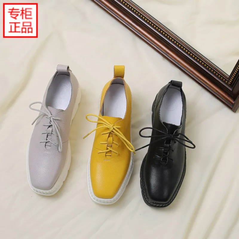 

2019 Autumn New Style Casual Leather Shoes Thick Bottomed Waterproof Platform Platform Shoes Lace-up Light Daddy Shoes