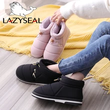 LazySeal; большие размеры 47; женская обувь; домашние зимние ботинки; мужские и женские Теплые ботильоны с вышитой плюшевой подкладкой и эластичной лентой
