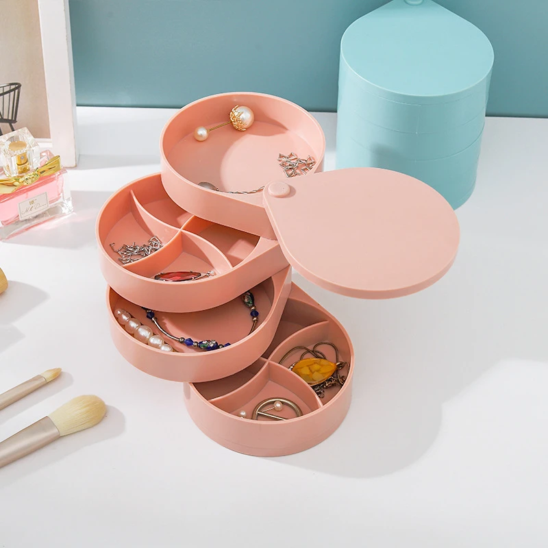

4 Layer Rotating Jewelry Storage Box Dust-proof Cosmetic Earrings Ring Organizer Container Women Jewelry Display Accessory U3