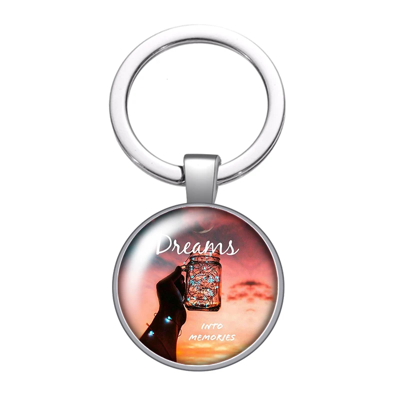 I Will with Feel You In My Heart Forever Cabochon Glass Tibet Silver Keychain 