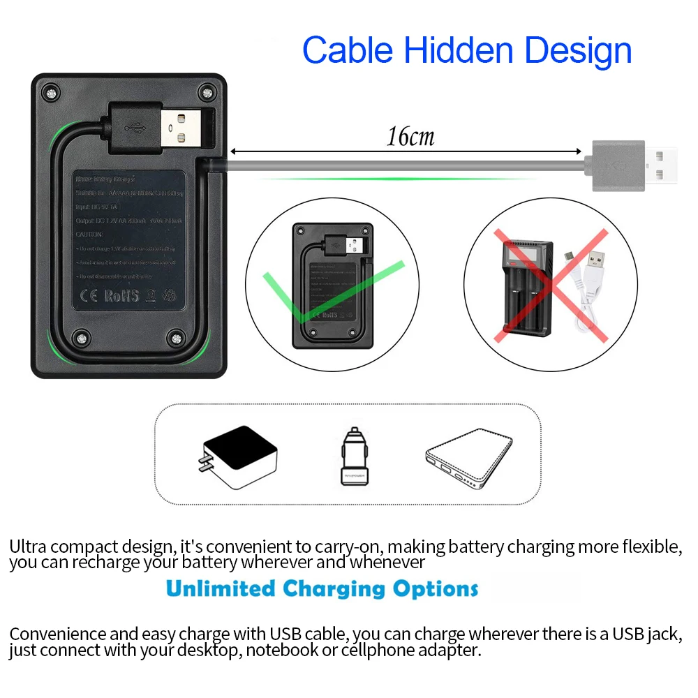 Умное зарядное устройство PALO со светодиодной подсветкой 4 слота USB для никель